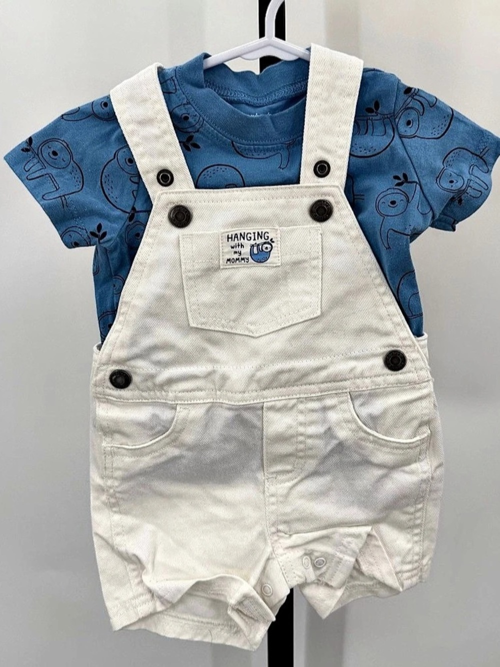 Carter's Hanging with My Mommy Sloth Overall Set Blue & White 6M